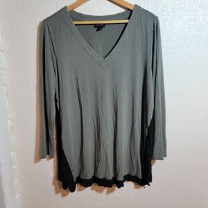 J Jill Wearever Colorblock Tunic sz XLP Green Black Minimalist Lagenlook Comfort
